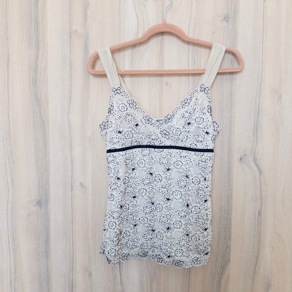 Y2K Ann Taylor Womens Lace Beaded Babydoll Cami XSP Cream Coquette Fairy Regency